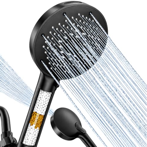 SR SUN RISE High Pressure Filtered Handheld Shower Head 9 Spray（1 filter） - color: Matte Black, style: 1.8 Gallon Per Minute+1 Filter
