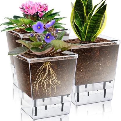 Self Watering Pots Set, Clear Self Planter Pot for Indoor Plants - size: 3Pcs Large