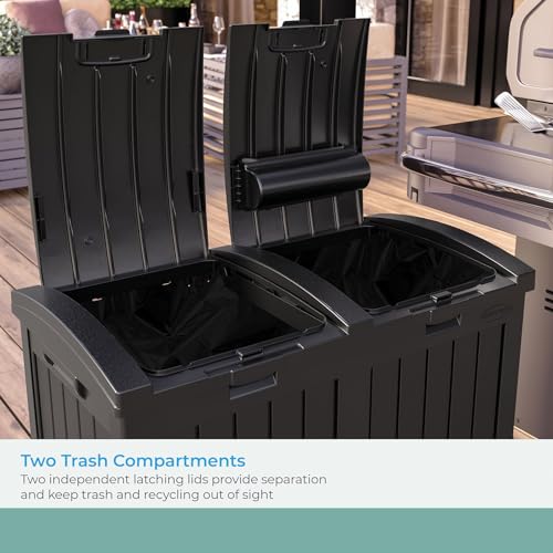 Suncast Dual 33 Gal Trash Hideaway Cabinet, Discrete Outdoor Storage - color: Black