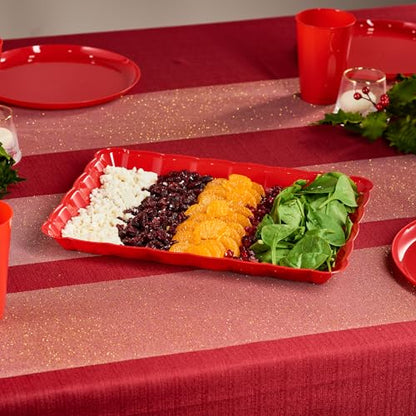 Plasticpro Plastic Serving Trays - Serving Platters Rectangle 9X13 Disposable Party Dish Includes 8 Red Christmas Trays - color: Red