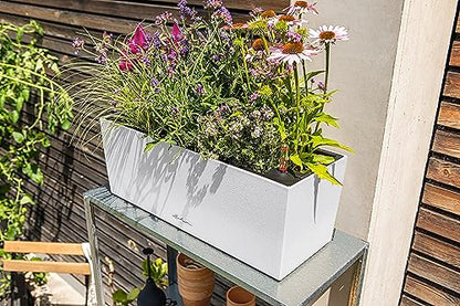 Lechuza BALCONERA Stone 50 Quartz White, Self-Watering Window Box (Railing Planter), H7.5 L19.7 W7.5 in - size: L50 W19 H19 cm