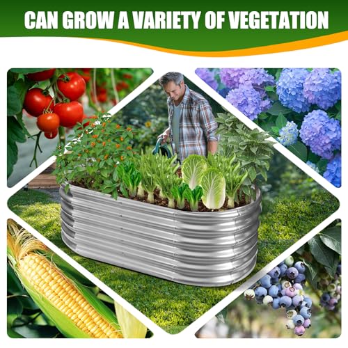 TBMLC Oval Silver Galvanized Planter Box,Metal Raised Garden Bed 4X2X1.4 FT - color: Silver, size: 4X2X1.4 FT