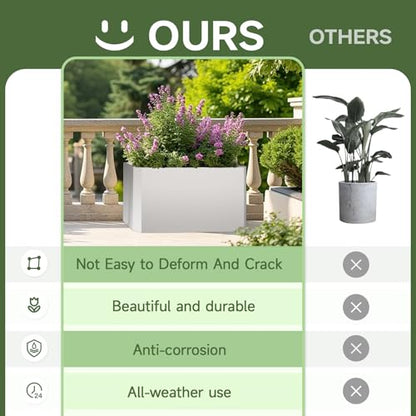 Metal Rectangular Planter Box 36"L x 15"W x 15"H Large White Planters - color: White