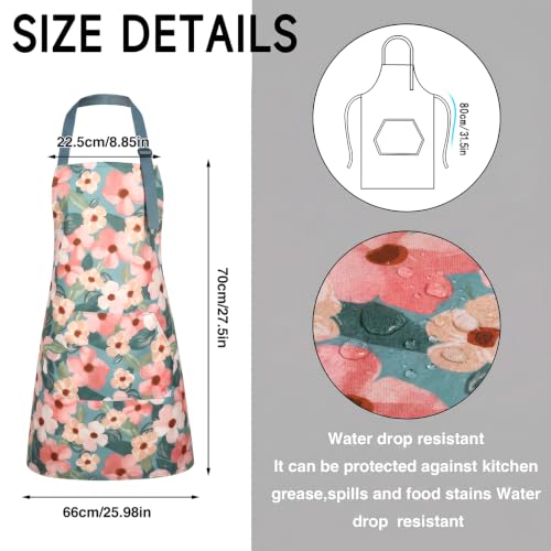 BOUMUSOE 3 Pack Floral Aprons with Pocket, Blooming Womens Aprons - color: Orange, Green, Pink