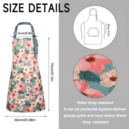 BOUMUSOE 3 Pack Floral Aprons with Pocket, Blooming Womens Aprons - color: Orange, Green, Pink