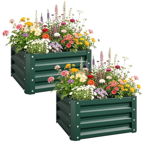 Outsunny 2 Piece 2' x 2' x 1' Galvanized Raised Garden Bed, Green - color: Green