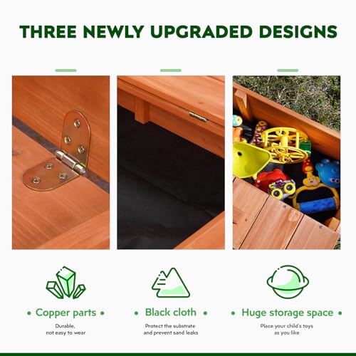 Kids Sandbox with Lid and Canopy, 47" Wooden Sand Box for Kids Ages 3-8