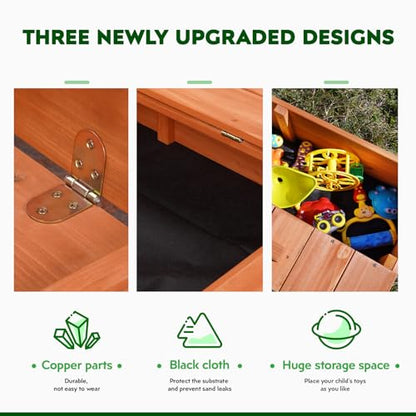 Kids Sandbox with Lid and Canopy, 47" Wooden Sand Box for Kids Ages 3-8
