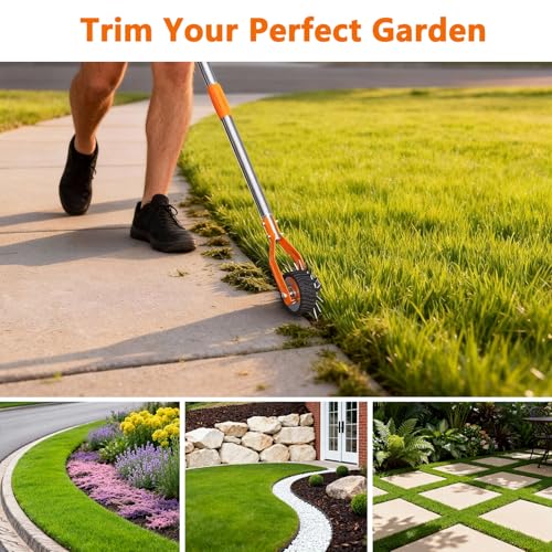 Edger Lawn Tool - 67 inch Wheel Rotary Lawn Edger with Adjustable Stainless Steel Handle, Grass Edge Trimmer for Sidewalks, Driveways & Landscaping (Orange) - color: Orange