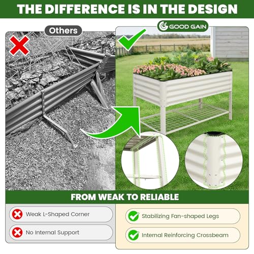 G GOOD GAIN Elevated Raised Garden Bed Kit with Leg, Rack, 2x4ft, White - size: 2' x 4', style: White with Legs & Storage Rack