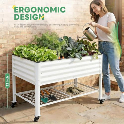 Elevated Raised Garden Bed Outdoor with Shelf, Wheels, 2' X 4', White - style: Deluxe White(With Casters, Shelf)