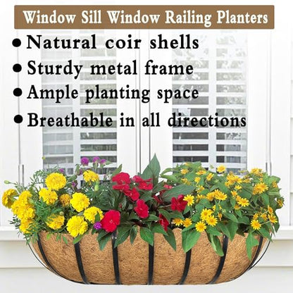 2pack 24-inch Window Sill Window Railing Planters with Cocoa Liner for Outdoor Balconies, Porches, Fences, Patio Railings - size: 24 inch