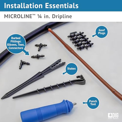 DIG ML-112B ¼” 100’ MICROLINE™ Dripline, 12” Dual Outlet Emitter Spacing, UV-Resistant Tubing for Efficient Irrigation | Ideal for Raised Beds | Flexible, Durable, Easy Installation (Brown) - size: 100',¼" MICROLINE Dripline - 12” Spacing