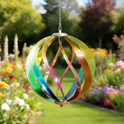 8" Hanging Wind Spinners Outdoor Assembly Required Rainbow 3D Metal Ball - size: 8 Inch