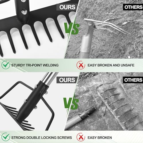 BARAYSTUS 16" Wide Bow Rake, Adjustable Garden Rake for Lawn & Yard