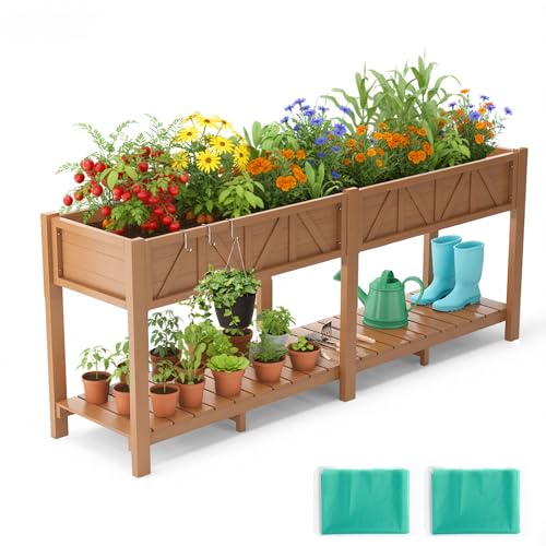 HIPS All-Weather Elevated Raised Garden Bed with Legs,72"L x 17"W x 28.7"H - color: Teak, size: 72"L-Without Wheels