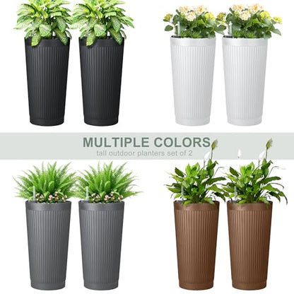 24" Self Watering Tall Black Planters Outdoor Set of 2 - color: Black Round