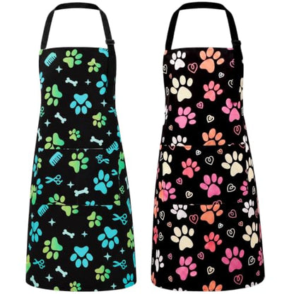 2 Pcs Dog Grooming Apron with 2 Pockets, Dog Grooming Smock - color: Pink Orange + Green Blue Comb