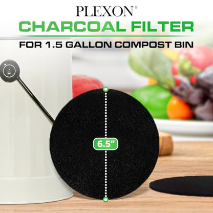 Plexon 10 Packs Charcoal Filters for Compost Bucket Countertop Bin 1.5 Gallon - Kitchen Natural Home Compost Bin Filter - Replacement Refill, Round 6.5 inch