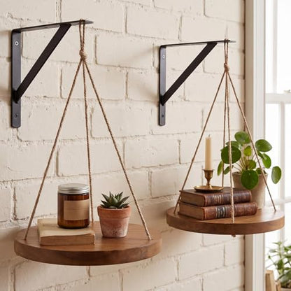 Xuhal 2 Set Hanging Plant Shelf with Hooks Macrame Plant Hanger Indoor
