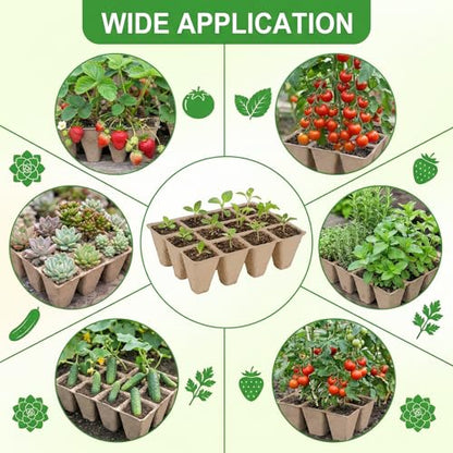 Prudiut 144 Cells Seed Starter Tray, 12 Pack Biodegradable Peat Pots Kit