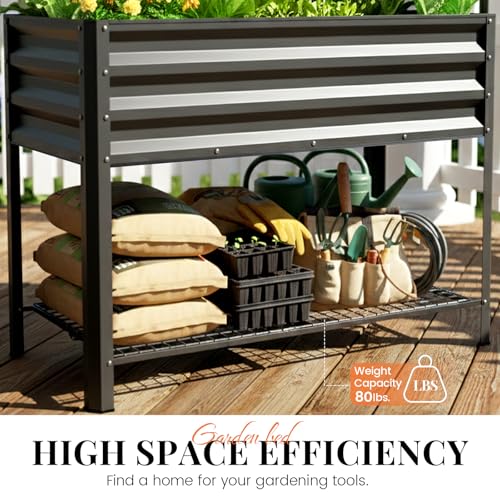 KING BIRD Large Raised Garden Bed with Legs & Storage Shelf 48×24×31.5 in
