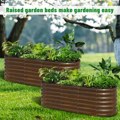 SnugNiture 2-Pack Galvanized Steel Raised Garden Bed Kit - 6x2x2 ft Metal Planter Boxes for Vegetables, Flowers, Herbs | Easy Assembly, Open Bottom Design, Brown - size: 6x2x2ft(2 Pack)