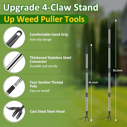Stand Up Weed Puller Tool with 58″ Long Handle, Manual Weeder Tool