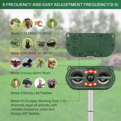 Solar Deer Repellent Devices with Motion Sensor, Ultrasonic Sound and LED