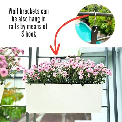 LaLaGreen Wall Planter for Outdoor (2 Pack, 14 Inch) Wall Mounted Self Watering System White Flower Box with Bracket, Window Wall Hanging Rectangular Plant Pot Container Indoor Modern Herb Kitchen - size: 14" (36 cm) x 2 Pack
