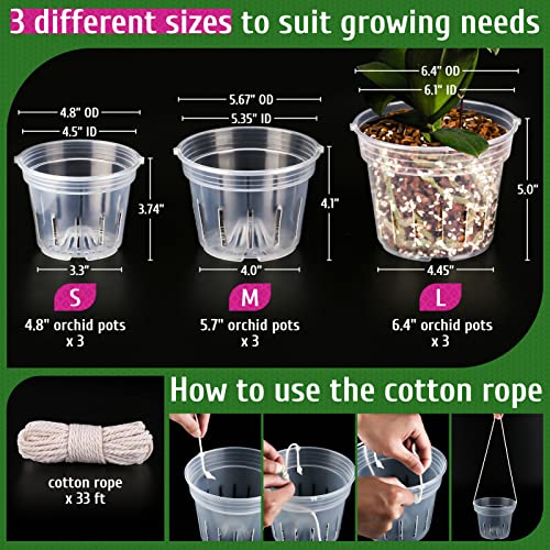 REMIAWY Orchid Pot, 9 Pack Orchid Pots with Holes, 3 Each of 4.8, 5.7 and 6.4 Inch Clear Flower Planter for Repotting, Plastic Slotted Nursery Planters Indoor Outdoor - size: 3 Each of 4.8", 5.7", 6.4"
