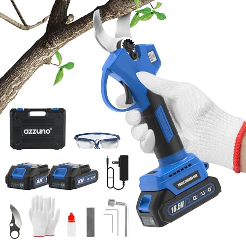 AZZUNO 20V Cordless Electric Pruning Shears: 1.1 Inch Brushless Pruner with LCD Display & SK5 Blades, Portable Branch Cutter for Gardening Tree Trimming (2Pcs 2.0Ah Batteries and Charger Included) - style: 1.1" Pruning Shears