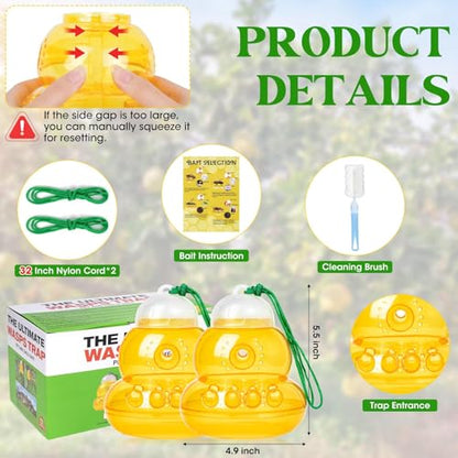 2 Pack Reusable Wasp Traps Outdoor Hanging - color: yellow