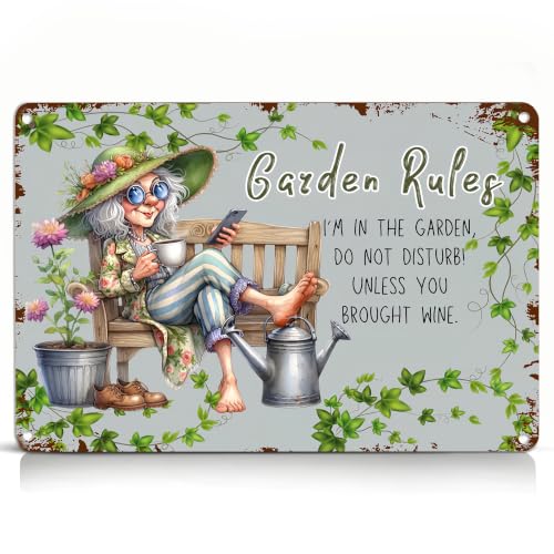 Fun Garden Rules Metal Tin Sign, 8"x12" Inches - Vintage Farmhouse Garden Decor, Humorous Wall Art for Plant Lovers, Patio, Porch, Greenhouse, Kitchen - A Gift for Gardening Enthusiasts - color: Green Coffee Shop