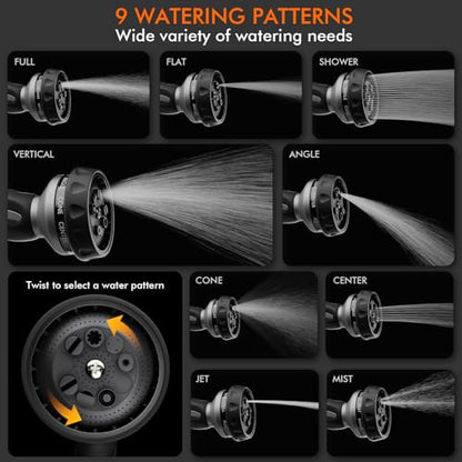 RESTMO Hose Nozzle Heavy Duty, Metal Water Hose Sprayer for Garden - color: Silver, size: 9 Watering Patterns