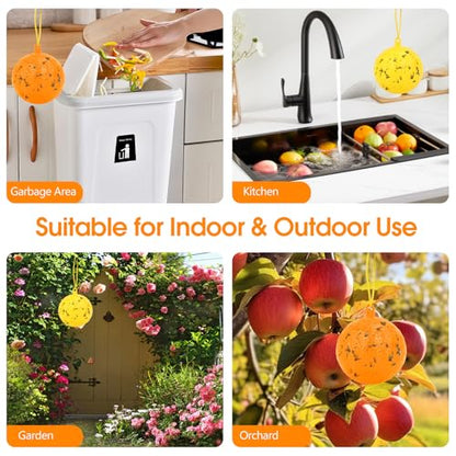 Fruit Fly Traps for Indoors, 12pcs Fly Ball Hanging Yellow Sticky Bug Ball - color: Orange
