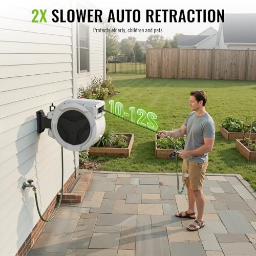 Etoolab Retractable Garden Hose Reel 100ft x 1/2 in with 10 Spray Nozzle - color: Black