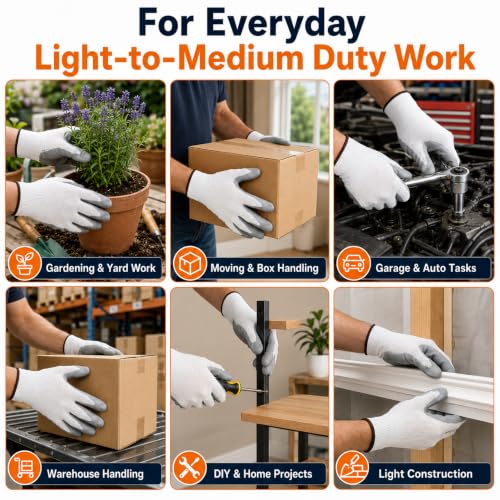 Work Gloves, Nitrile-Coated Grip for Yard Work, Moving & Warehouse, Large
