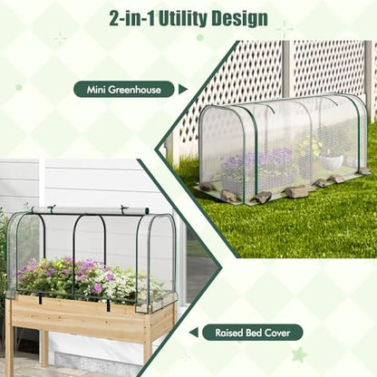 Happygrill Raised Garden Bed with Greenhouse Cover & Legs - color: White+Grey