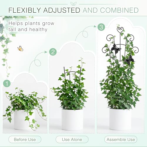 MEILIDY 32.6 Inch Expandable Plant Trellis with Tape Tie, Black, 2 Packs