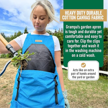 Grampa's Gardening Apron Cross Back Garden Apron with Large Pockets - color: Blue
