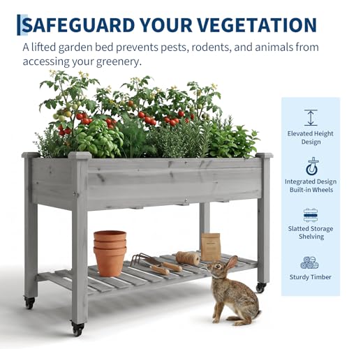 Garvee 48x24x32 Raised Garden Bed w/Lockable Wheels