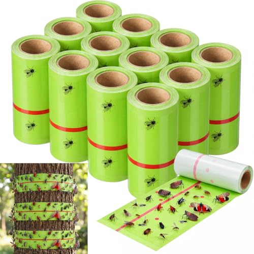 12 Rolls Spotted Lantern Fly Tree Trap 30 Feet Each Roll Lanternfly Tree Outdoor Fruit Fly Sticky Strips Paper Insect Sticky Barrier Trunk Wraps to Protect Plant, Lawn, Garden(Green) - color: Green