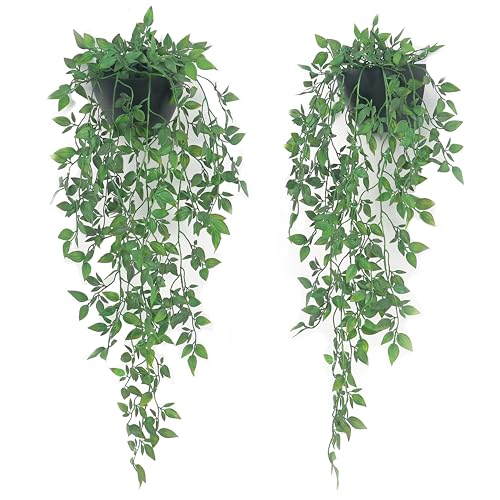 Artificial Hanging Plants 2 Pack, Fake Mandala Vine Greenery with Wall Planter for Office Living Room Bathroom Indoor Décor