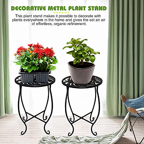 2 Pack Round Metal Plant Stands, 15" Tall Rustproof Iron Flower Pot Holder