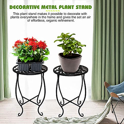 2 Pack Round Metal Plant Stands, 15" Tall Rustproof Iron Flower Pot Holder