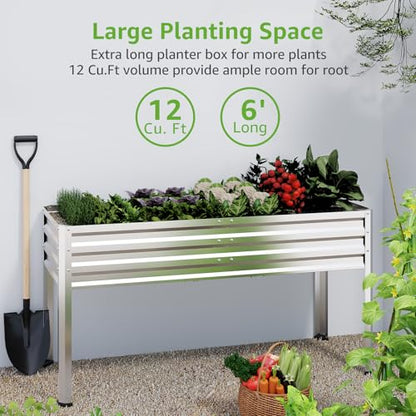 72x24x32in Galvanized Raised Garden Bed Planter with Legs