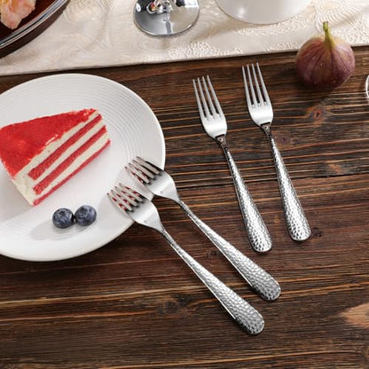 KEAWELL Premium Louise Hammered 4-Piece Fork Set (4, 7.28" Salad Forks) - size: 7.28" Salad Forks