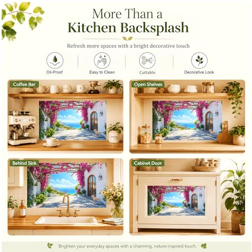 Kitchen Wallpaper 17.3x28 in Mediterranean Bougainvillea for Backsplash - color: Colorful1272