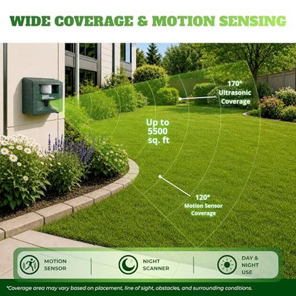 ASPECTEK Yard Sentinel Ultrasonic Animal Repeller, 5500 Sq. Ft. Coverage with 24Hrs Motion Sensor, Night Scanner, Deterrent for Deer, Raccoon, Bear, Rabbit, Skunk and Fox, Includes 10m Extension Cord - style: Original